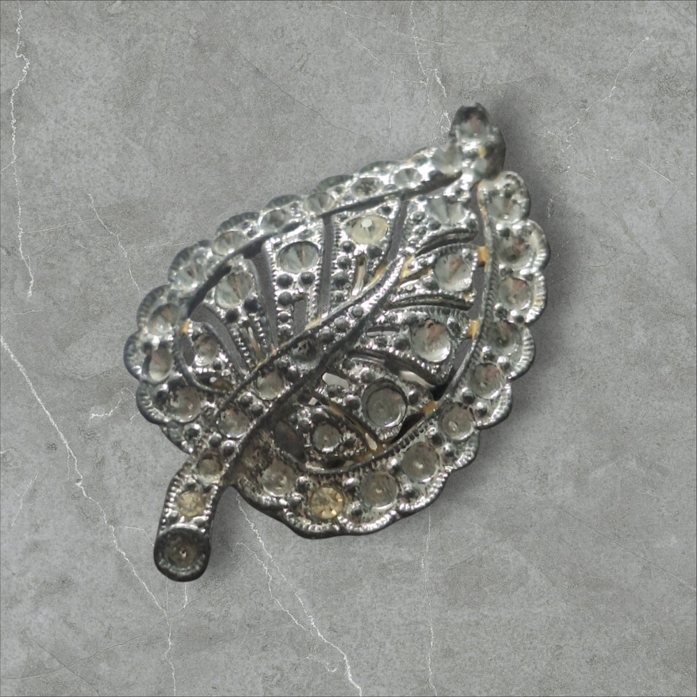 Antique Art DECO Silver Leaf Barrette Clip